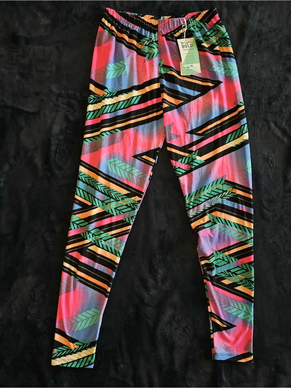 Honey and Lace Neon Tropical Stripe Leggings